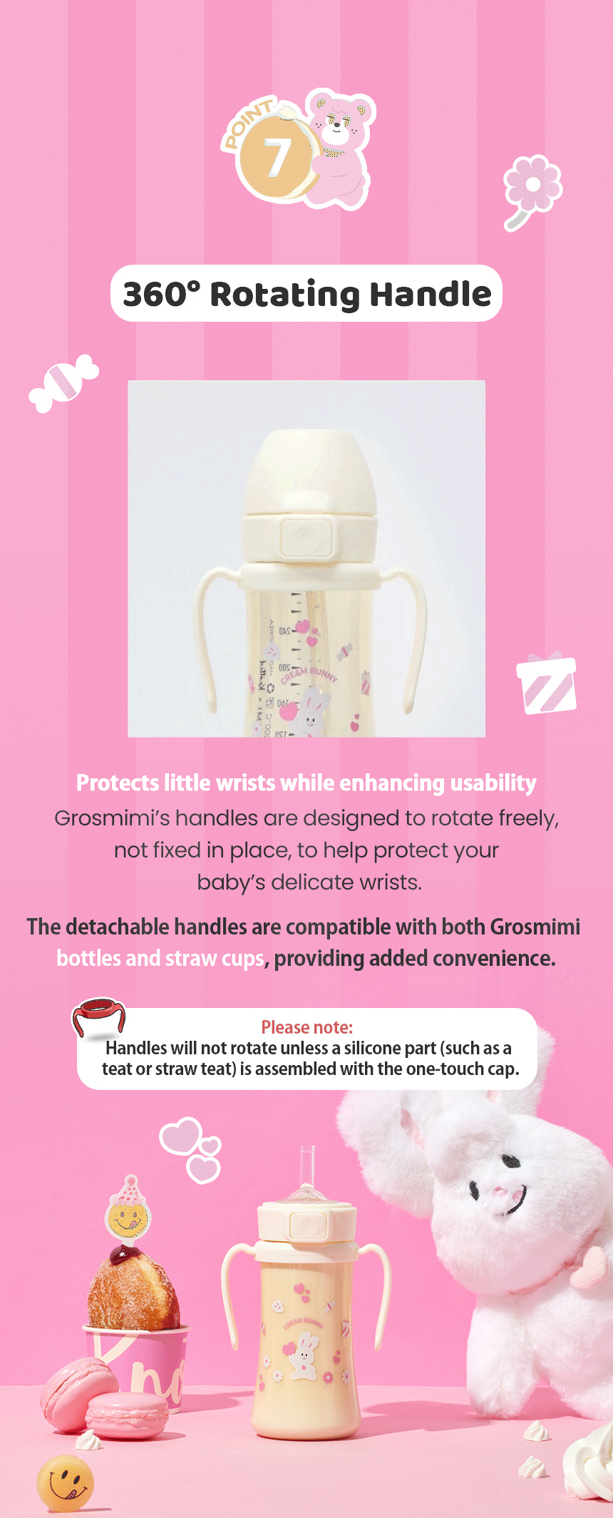 Grosmimi x Knotted PPSU Straw Cup — 360-degree rotating handle demonstration