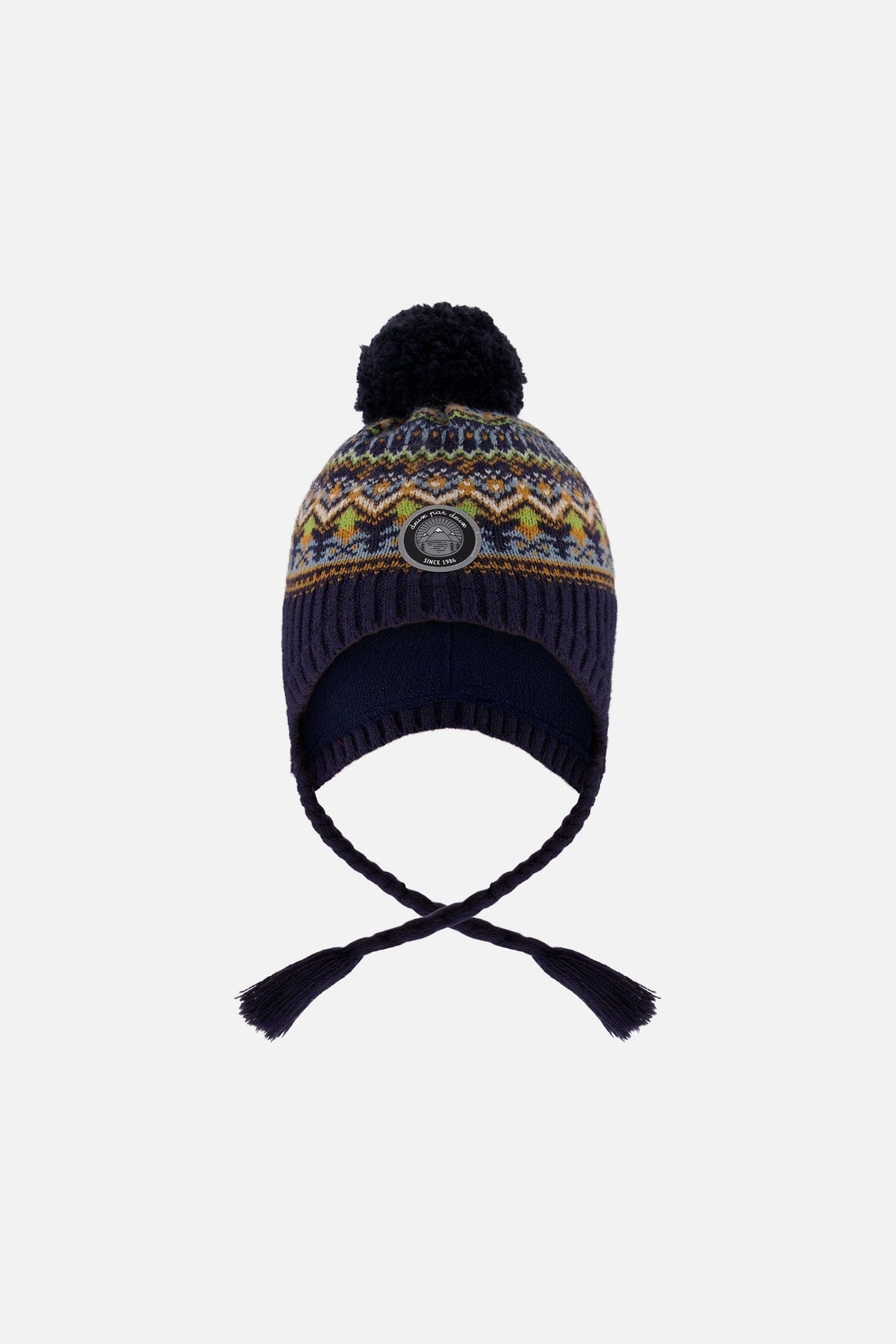 Lined Peruvian Knit Hat With Pompom Taupe And Navy - H10Z46_000