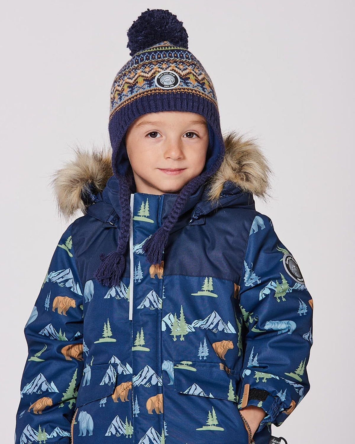 Lined Peruvian Knit Hat With Pompom Taupe And Navy - H10Z46_000
