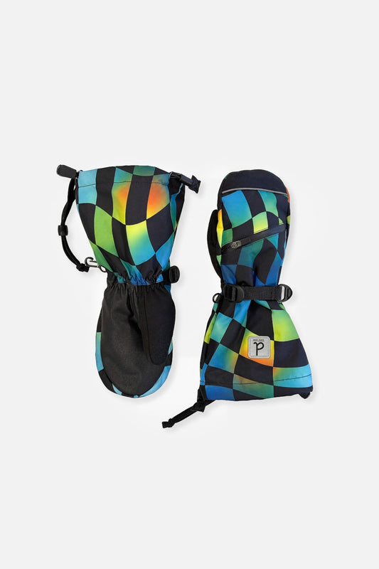 Teknik Winter Mittens Blue Checkered Print