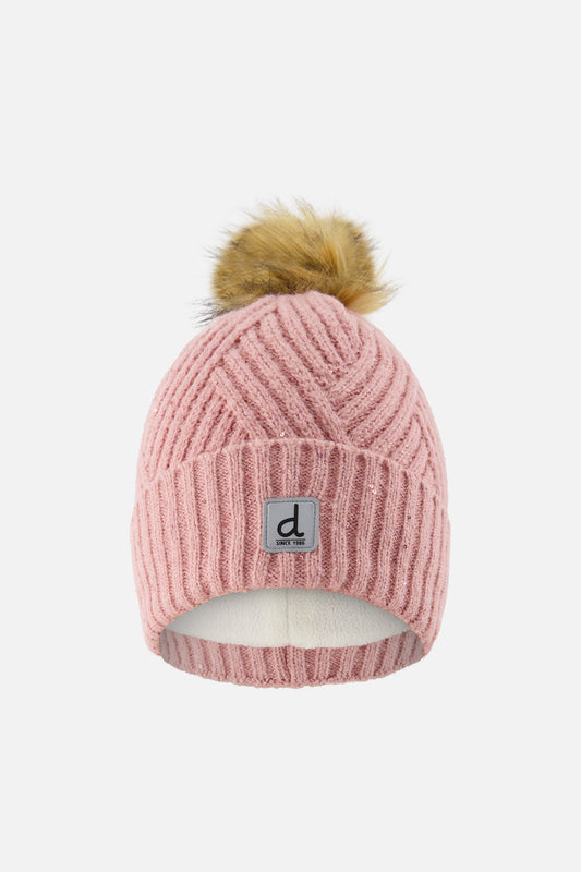 Winter Knit Hat With Pompom Pale Dusty Pink - J10XT5_06220