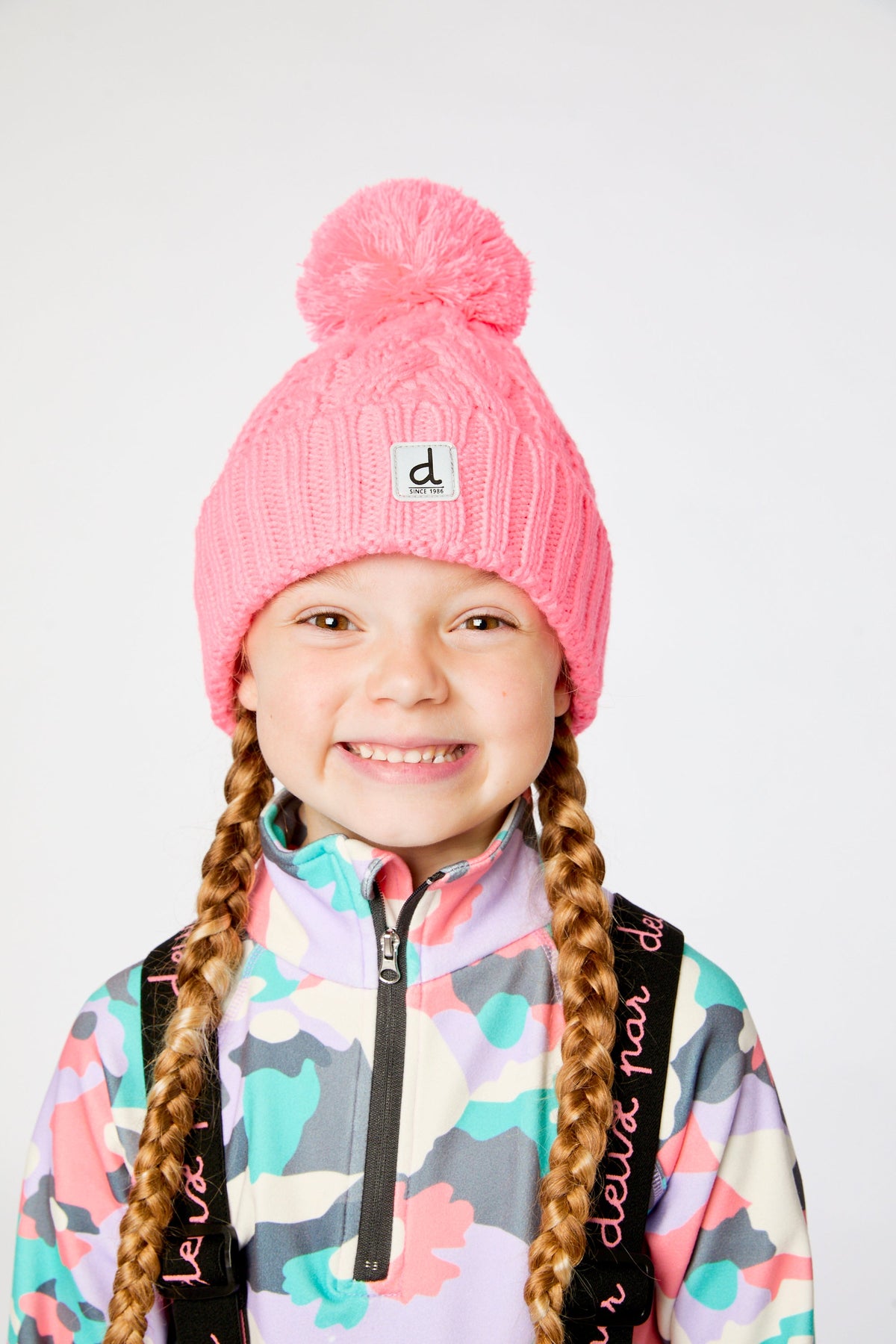 Winter Knit Hat With Pompom Neon Coral