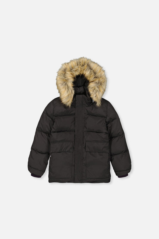 Winter Jacket With Faux-Fur Hood Black - J20W55_09990