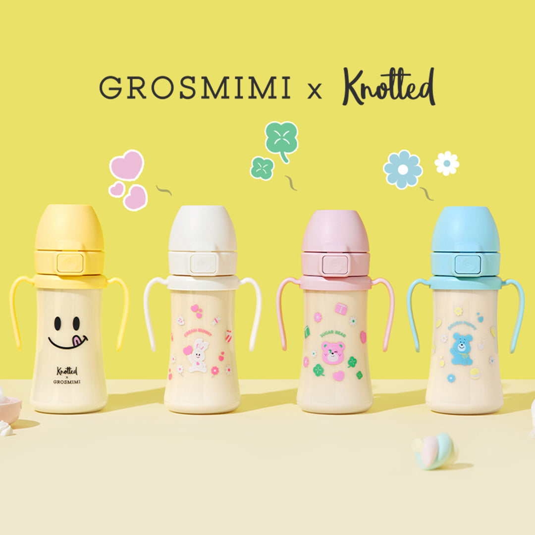 Grosmimi x Knotted PPSU Straw Cup 300ml in Smile, Cream Bunny, Dough Puppy and Sugar Bear designs