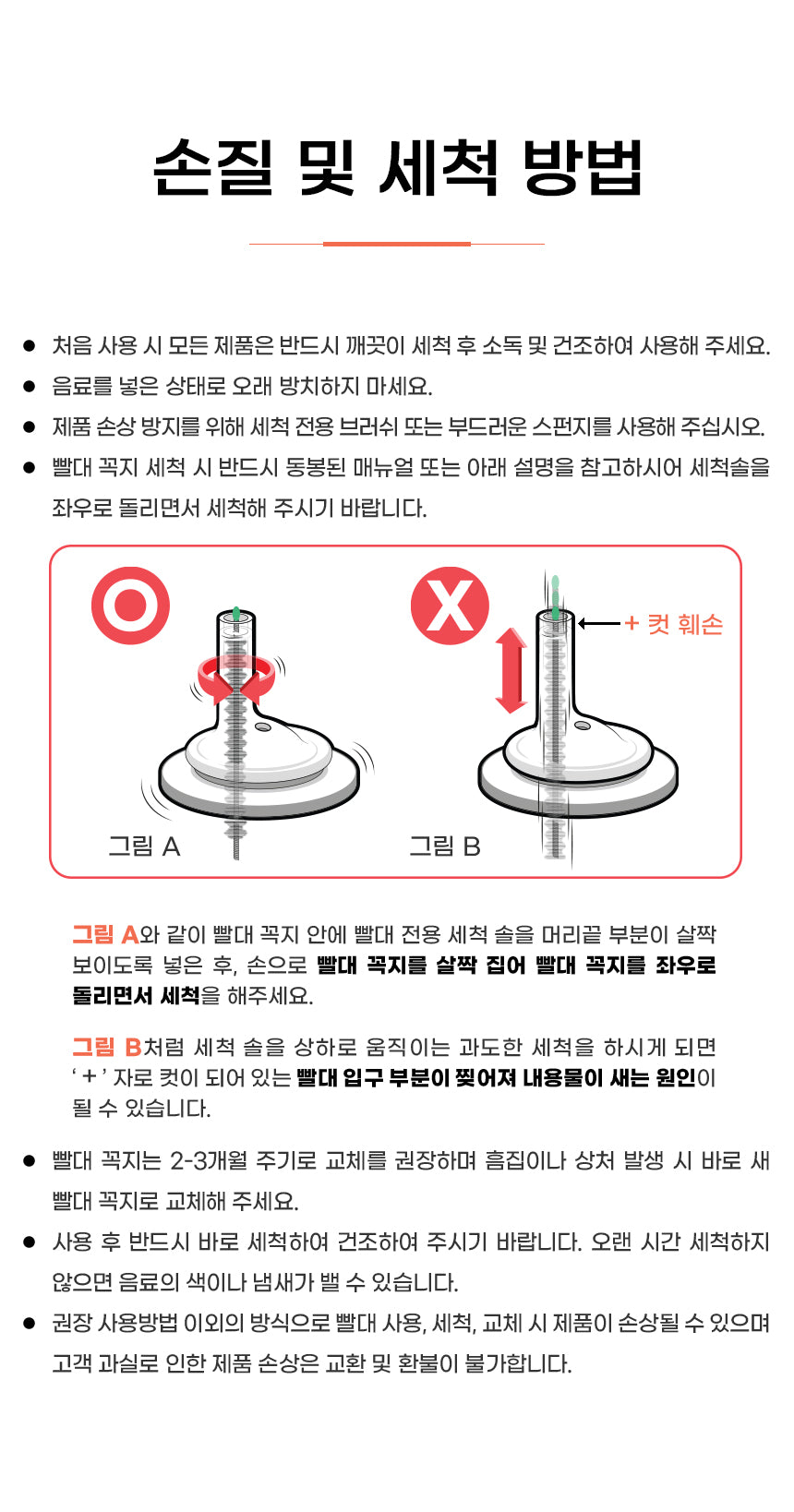 Grosmimi PPSU straw teat cleaning and care instructions official guide