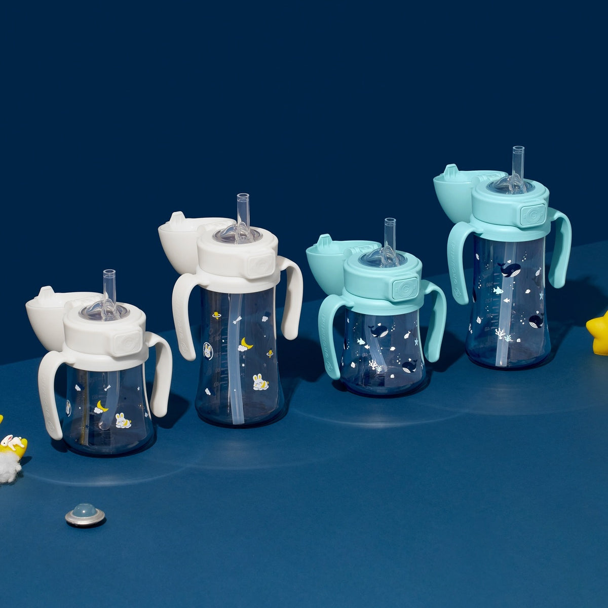 Grosmimi PPSU Straw Cup collection with Baby Bunnyverse and Baby Whale in 200ml and 300ml
