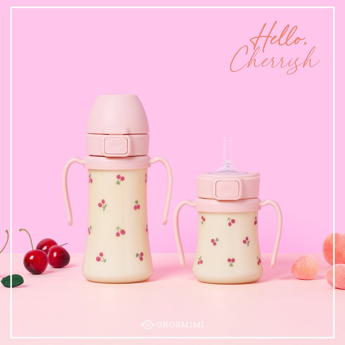 Grosmimi Cherrish PPSU straw cups in 200ml and 300ml official product image