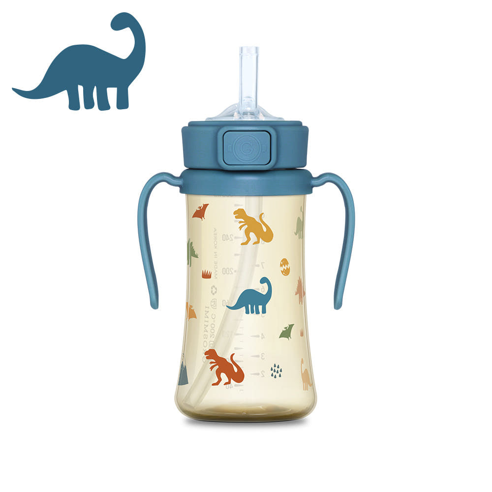 Grosmimi PPSU Dinosaur Straw Cup front view with straight straw