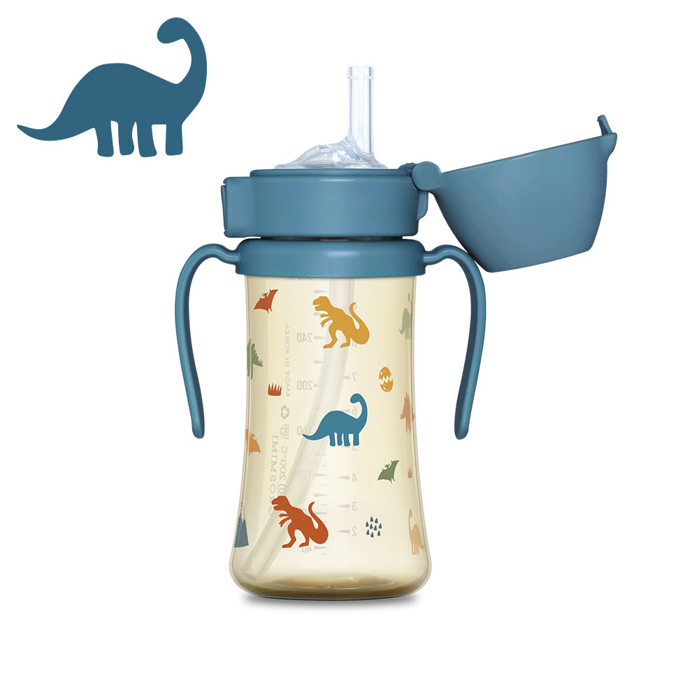 Grosmimi PPSU Dinosaur Straw Cup with one-touch cap open