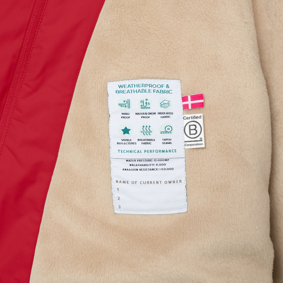 MINI A TURE MATWANG fleece lined winter jacket - Chili Pepper technical label detail